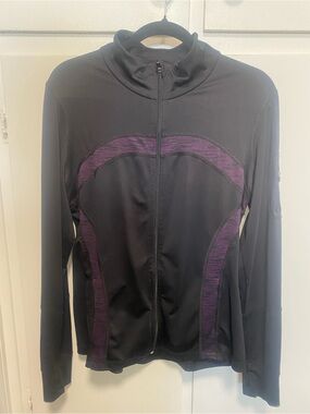 Black Zip-Front Athletic Jacket with Purple Accents